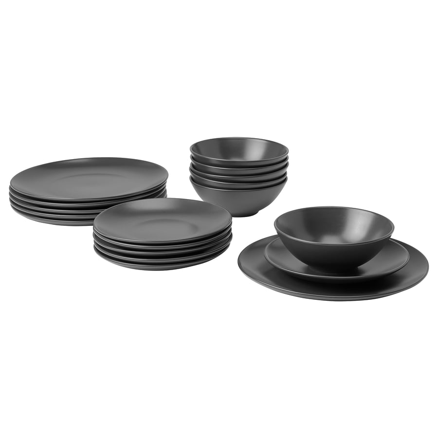 FÄRGKLAR
18-piece dinnerware set, matte dark gray