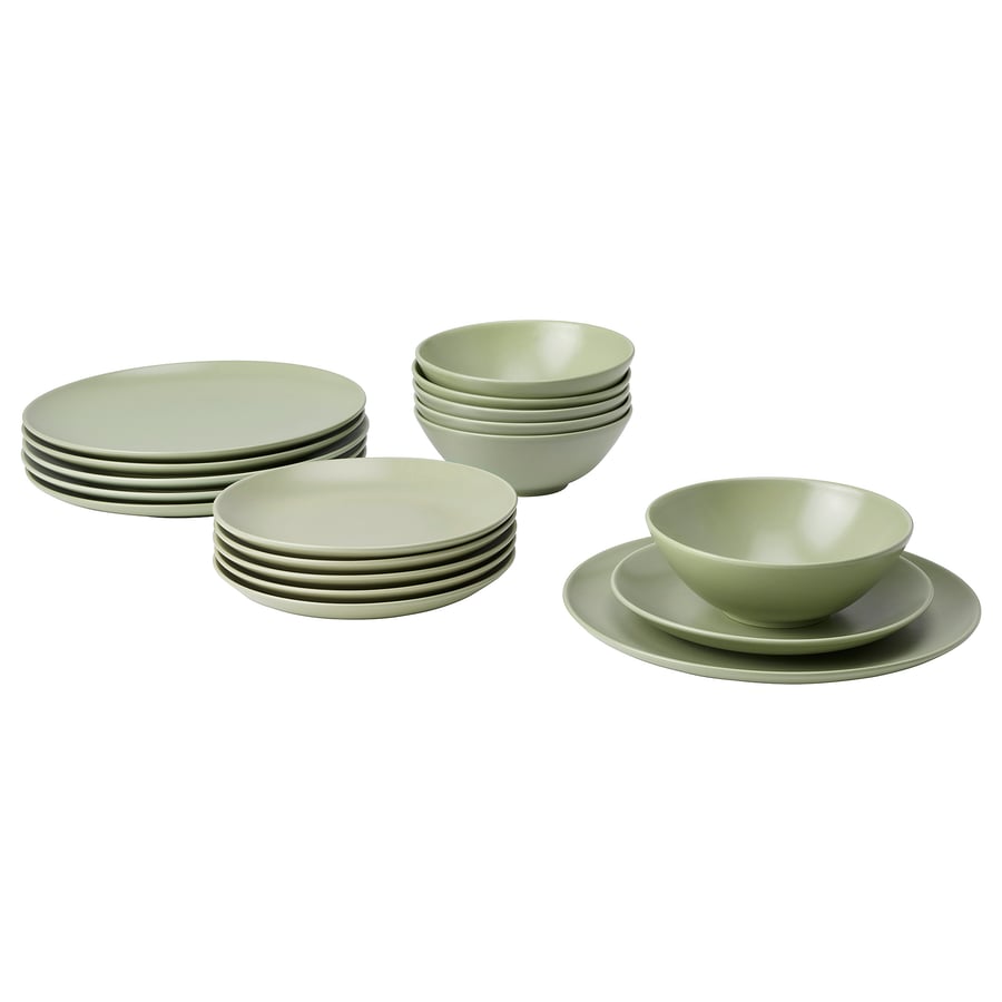 FÄRGKLAR
18-piece dinnerware set, matte green