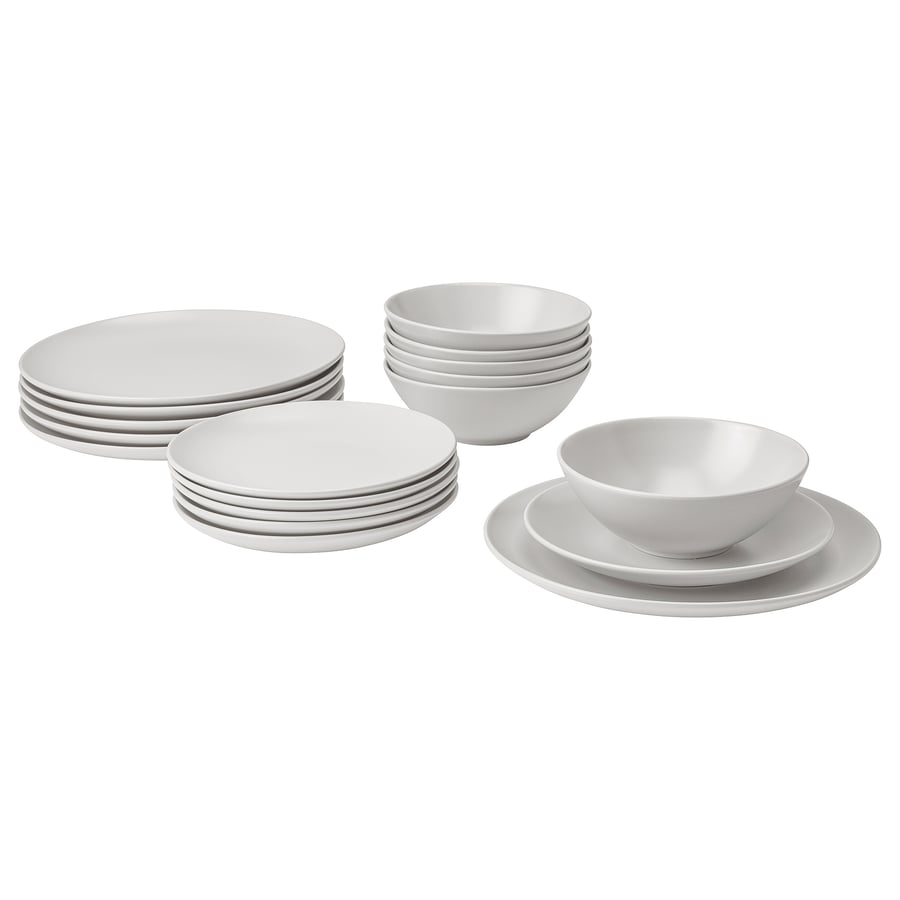 FÄRGKLAR
18-piece dinnerware set, matte light gray