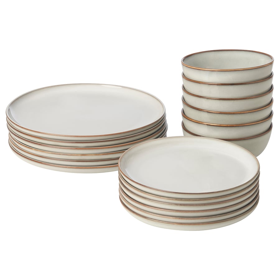 GLADELIG
18-piece dinnerware set, gray