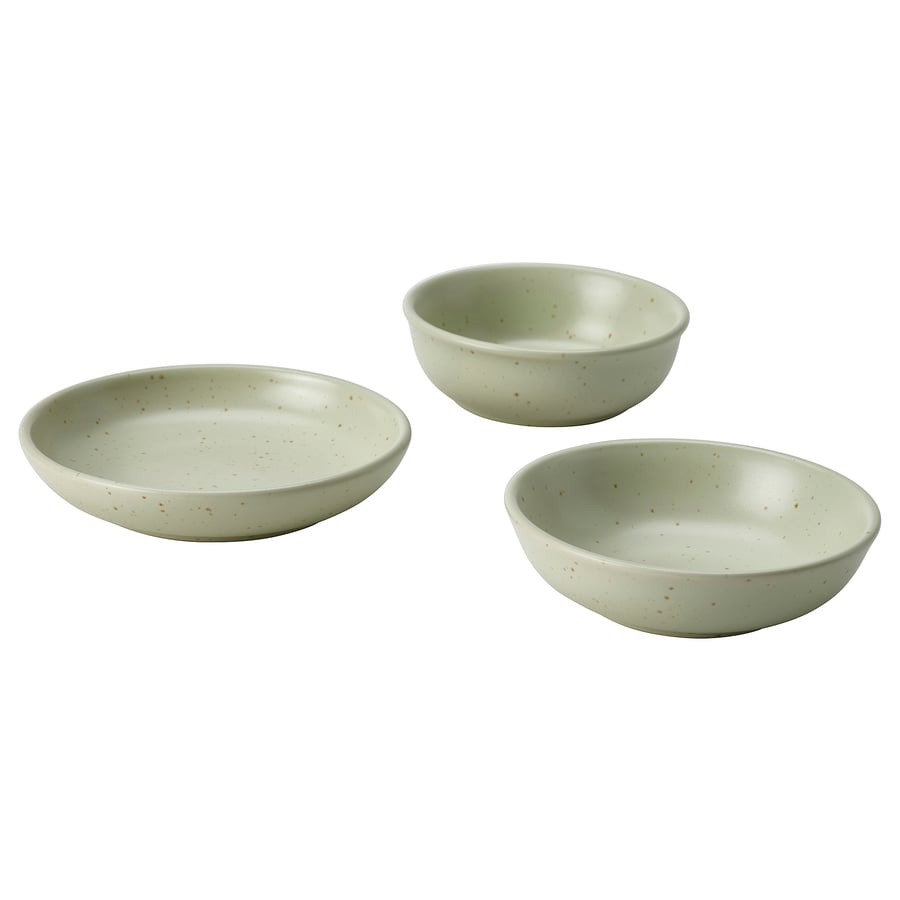 MOSSMAL
Plate/bowl set of 3, dot pattern/light green